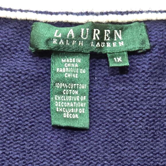 Lauren Ralph Lauren Navy Blue Quarter Zip Gold Embroidered Crest Logo Sweater - Picture 8 of 12